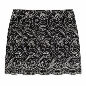 LOFT Petites Black & White Embroidered Mini Skirt | Size 12P